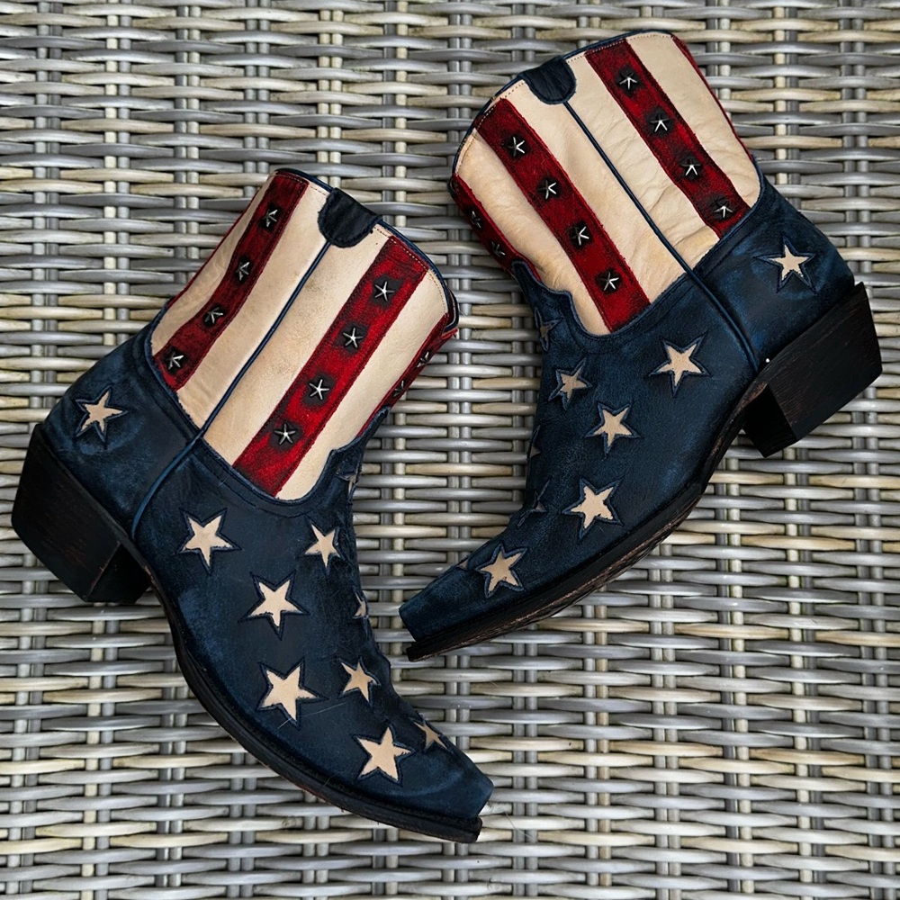 Corral Navy, Red & Cream Star Western Heeled Boots - Picture 7 of 15
